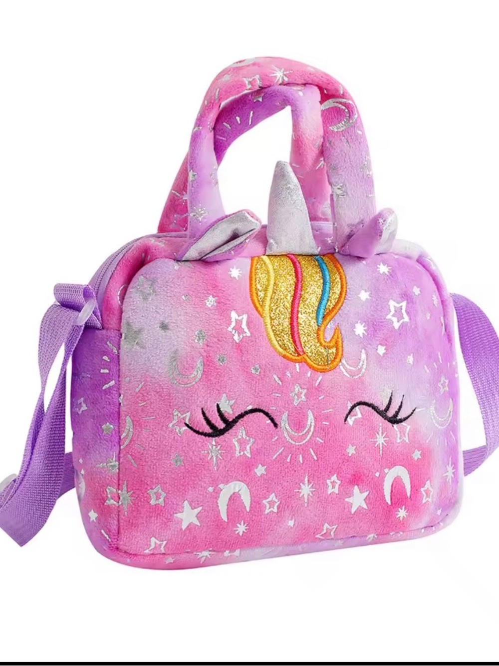 Kids Unicorn Plush Crossbody Bag - Pink Purple
